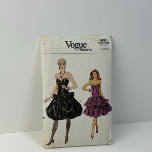 Dress Size 6-10 Boned Drop Waist Bodice Ruffle Bow UNCUT Pattern 9893 Vtg 80s